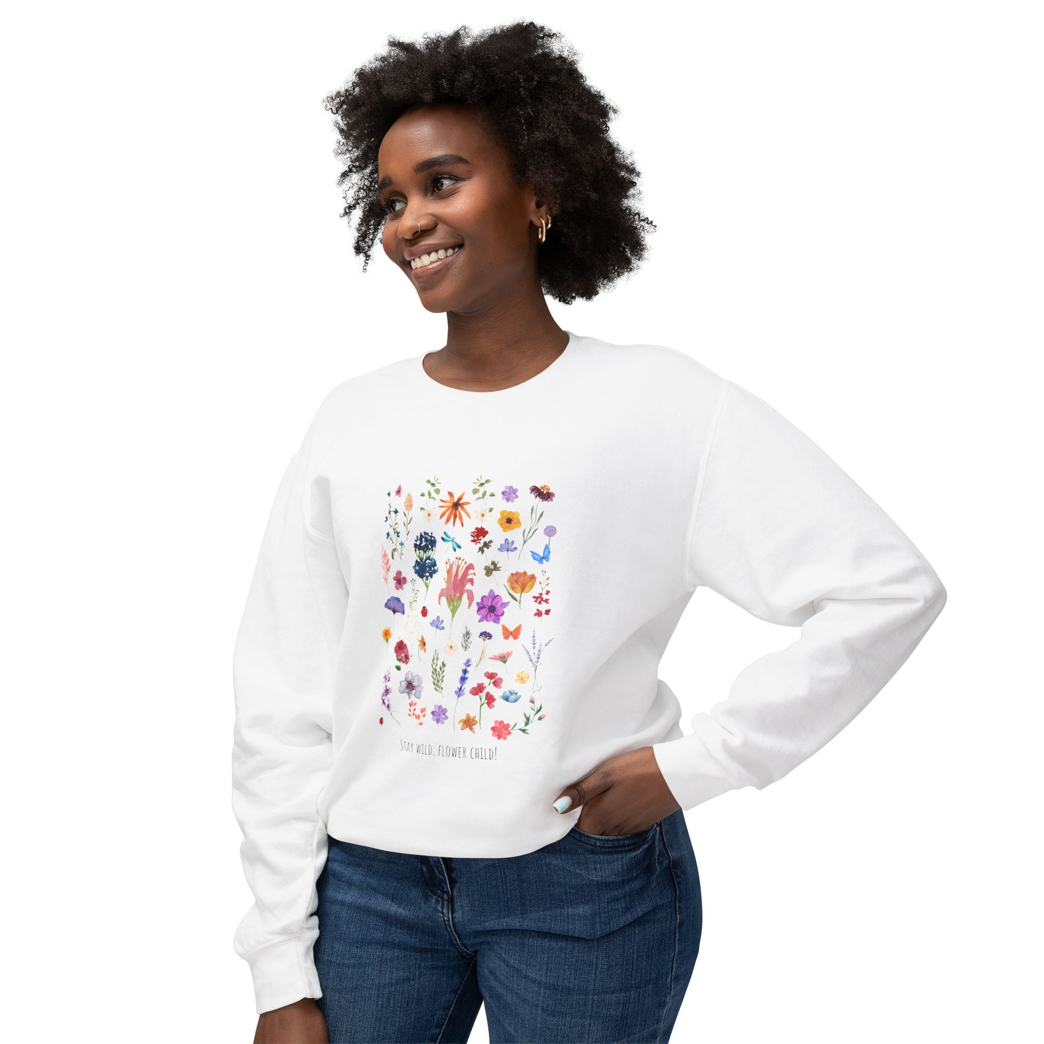 Stay wild flower child Crewneck Sweatshirt — Watercolor Wildflower Print
