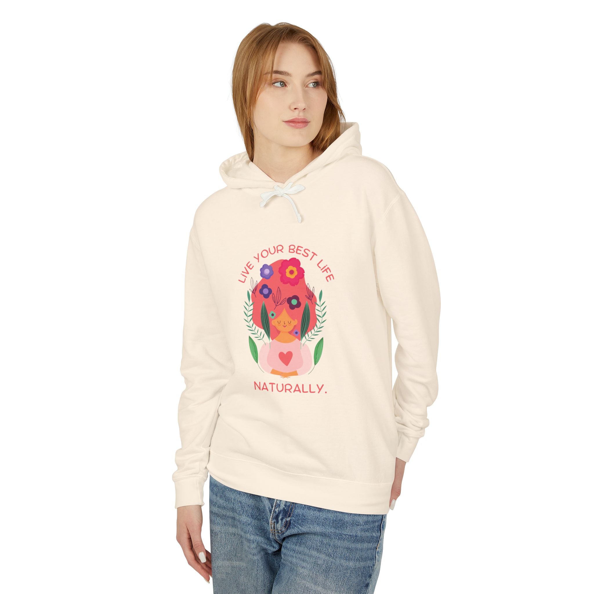 Live Your Best Life Naturally Hoodie — Floral Dog Graphic Lightweight Sweatshirt