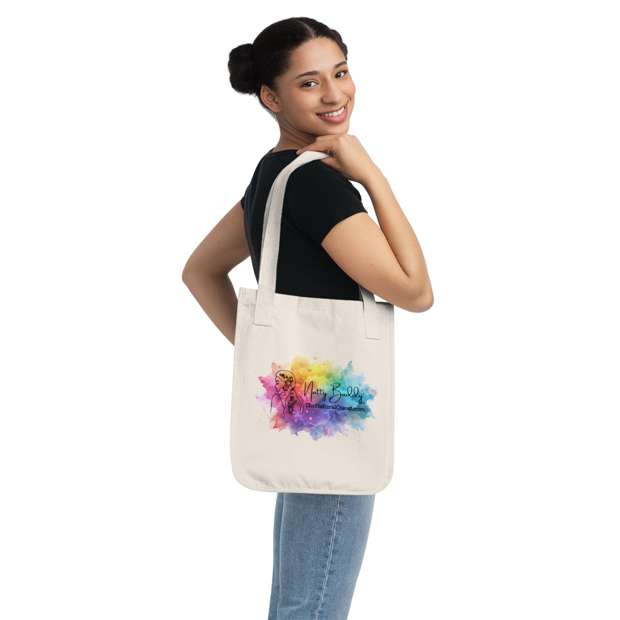 Organic Canvas Tote Bag — Colorful Watercolor Logo Tote (Natty Buddy)
