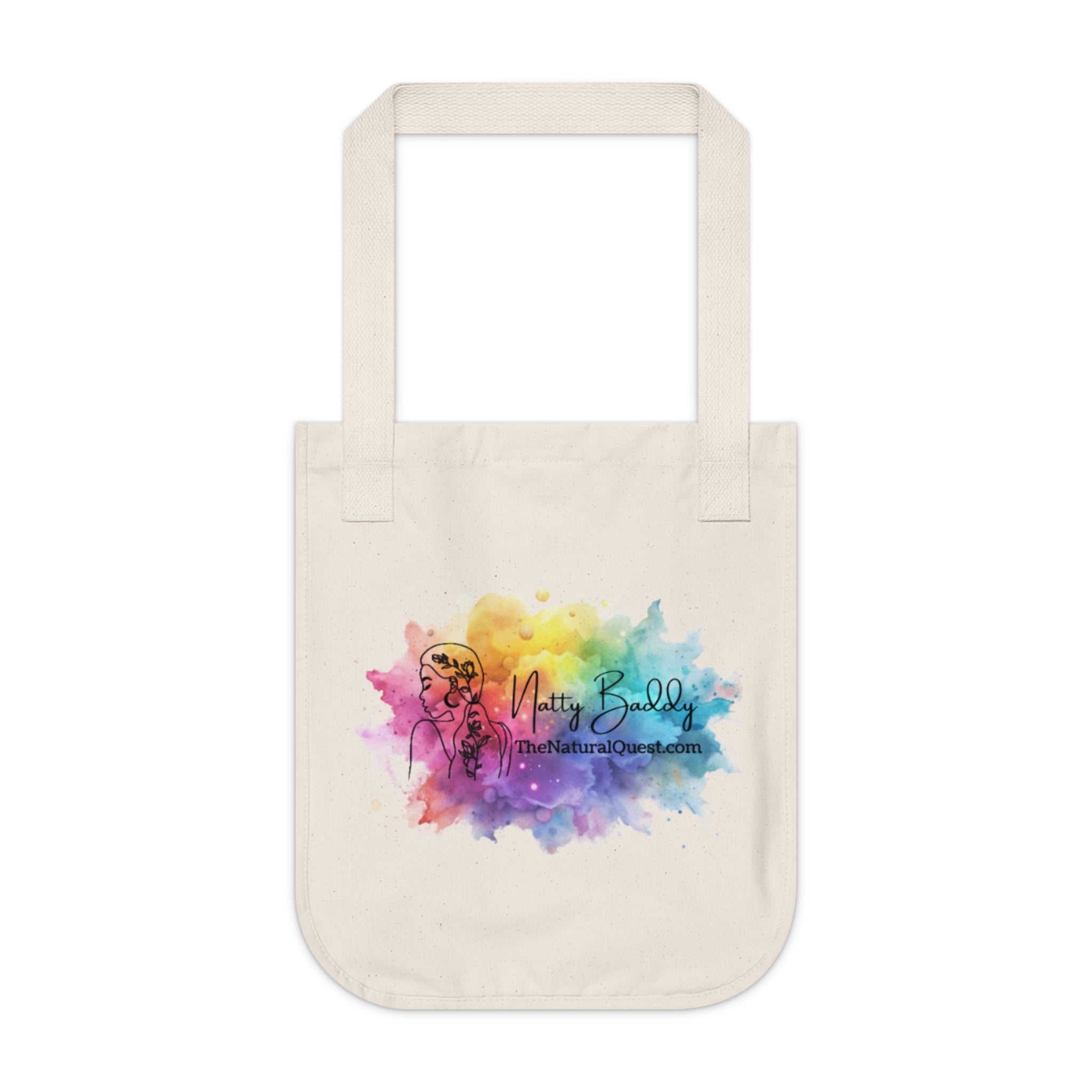 Organic Canvas Tote Bag — Colorful Watercolor Logo Tote (Natty Buddy)