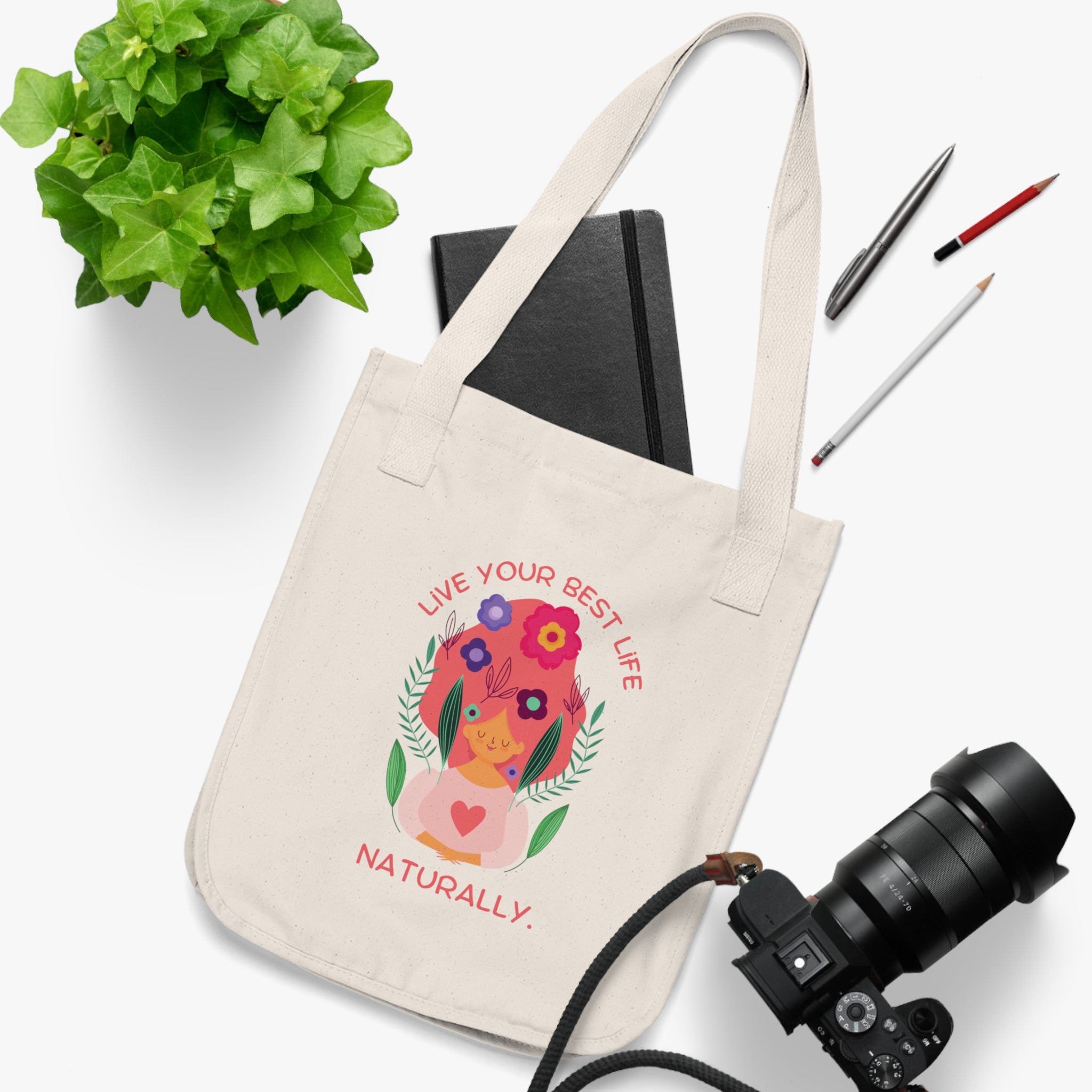 Canvas Tote Bag — "Live Your Best Life Naturally" Floral Eco Tote