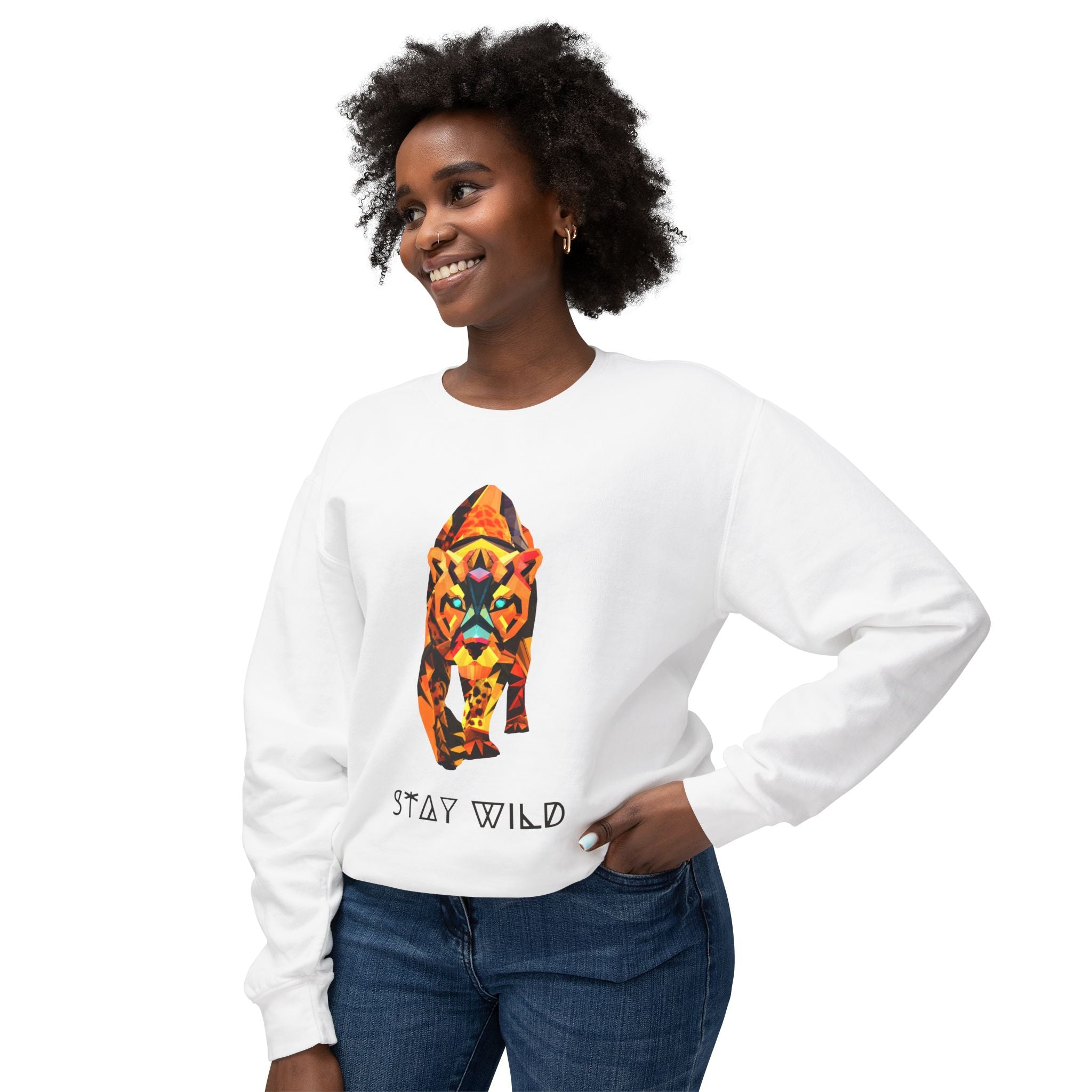 Stay Wild Tiger Sweatshirt — Colorful Tiger Geometric Graphic Crewneck